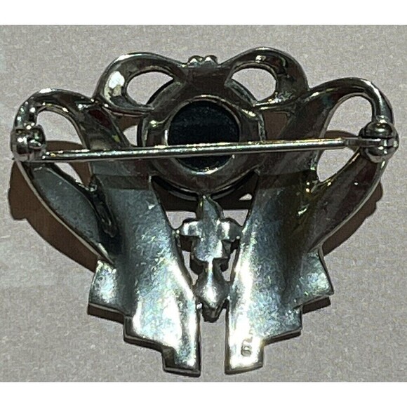 Vintage Brooch/Pin Sterling Victorian Goth Black Onyx Floral Art Deco Design - Picture 5 of 9